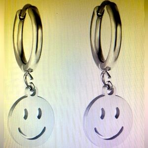 Huggies Smiley Face Stainless Steel Hollow Silver Plated Earrings
